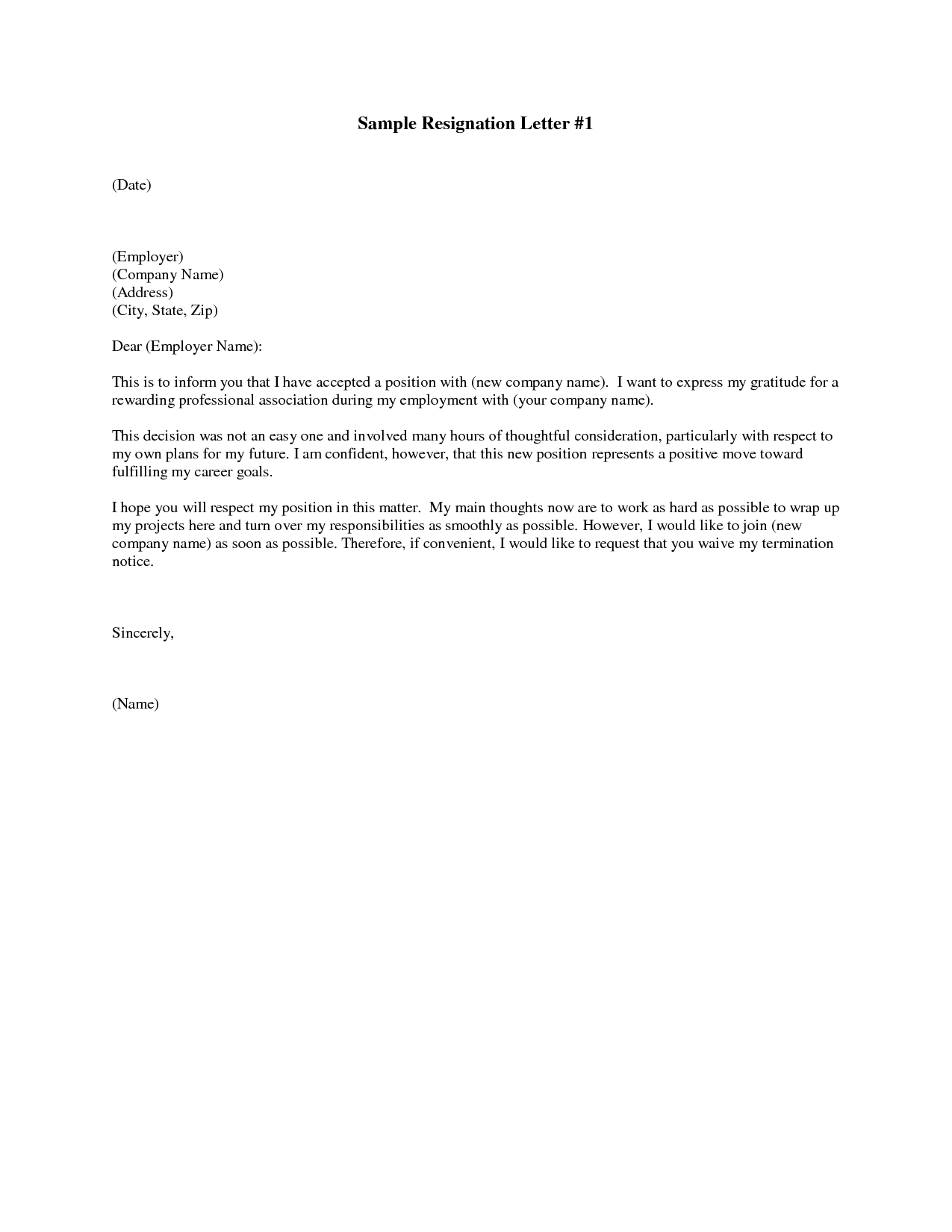 free printable resignation letters