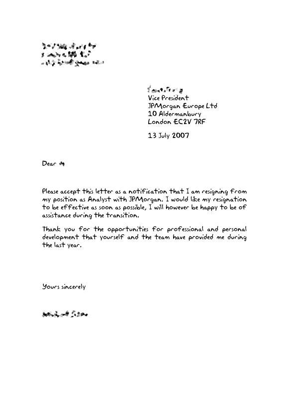 free printable resignation letters